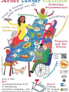 Langer Kieztisch, ick hör Dir trapsen! Liebe Nachbar*innen, am 29.8. isses wieder soweit: Eure Lieblingsstadtteilvertetung lädt ein zum Kiezfest in der Jacobsohnstraße von 16 bis 21 Uhr. Mit noch mehr tollem Programm! Kommt alle längs! Bis dann 👋