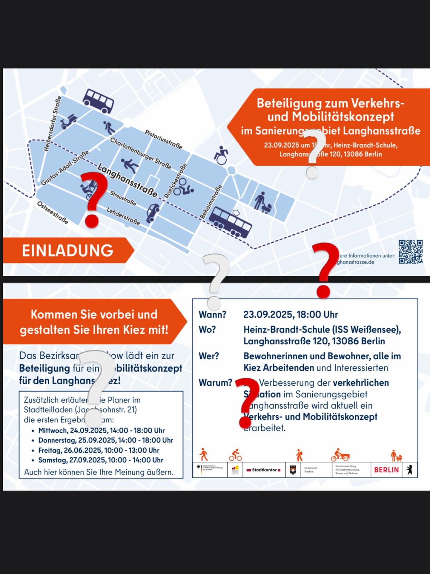 Liebe Anwohner*innen des Langhanskiezes:
Wir brauchen eure Hilfe!
Stadtkontor hat die Pin AG beauftragt, und bezahlt, um diesen Flyer zu verteilen, jedoch wurden diese Flyer aus unserer Sicht nie verteilt und wir selber haben am Ende für die Veranstaltung geworben.
Wir suchen daher Zeugen, die sich zur Verfügung stellen und versichern, dass bei ihm / ihr kein Flyer angekommen ist, gerne auch eure Freunde und Nachbarn.
Bitte schickt uns eure Namen und Anschrift, und ob ihr den Flyer bekommen habt oder nicht, an unsere Mailadresse info@langhanskiez.de!
Zudem freuen wir uns auch auf die Zusatzinfo, ob an euren
Briefkästen „keine Werbung“ angebracht ist.
Vielen lieben Dank für eure Unterstützung ❤️