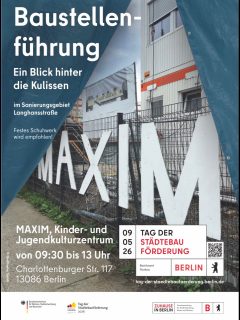 🚨🚨🚨LeuteLeuteLeute, es gibt wieder tolle Termine im Langhanskiez! Am 9.5. könnt Ihr die Baustelle des Jugendklubs „Maxim“ in der Charlottenburger Straße 117 besichtigen. 9.30 Uhr geht‘s mit Bezirkstadtrat Cornelius Bechtler los. 
Um 10, 11 und 12 Uhr findet jeweils eine Führung mit dem zuständigen Architekten statt. Und einen kleinen Imbiss gibt‘s auch 😋 Kommt zahlreich!🚨🚨🚨