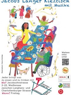 Langer Kieztisch, ick hör Dir ma wieda trapsen 🥳🥳🥳 Wann? Freitag, 28.8. von 16 - 21 Uhr  Wo? in der Jacobsohnstraße zwischen Charlottenburger und Langhansstrasse  Wer kommt alles? Tolle Bands und IHR ALLE!🥳🥳🥳 Bringt was zu Essen, zu Trinken und Eure Familien, Freund*innen, Nachbar*innen, einfach alle netten Menschen, die Ihr kennt mit und habt eine tolle Zeit mit uns ❤️❤️❤️